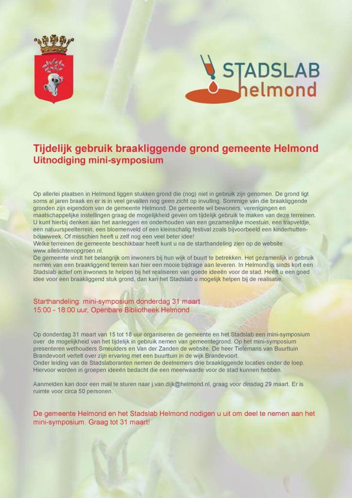 Uitnodiging mini symposium braakliggende grond Helmond